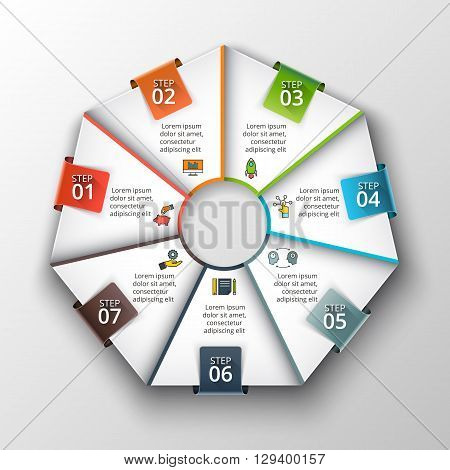 Vector heptagon infographic. Template for cycle diagram, graph, presentation and chart. Business concept with 7 options, parts, steps or processes. Data visualization.