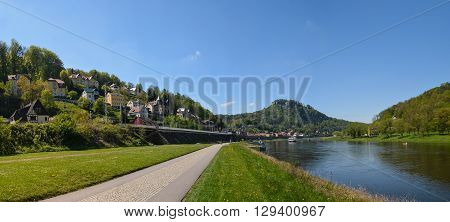 landscape on the River Elbe, Germany, the region of Europe. old city Koenigstein panorama