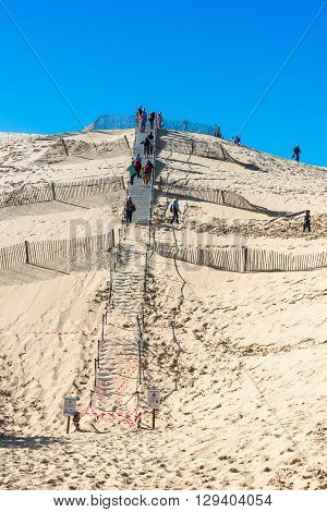 People Visiting The Highest Sand Dune Of Pyla In Europe