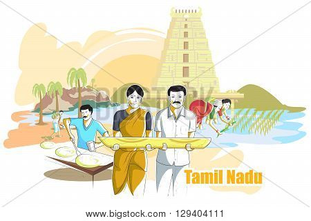 easy to edit vector illustration of people and culture of Tamil Nadu, India