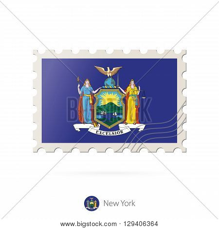 Postage Stamp With The Image Of New York State Flag.