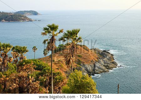 Promthep Cape is a mountain of rock that extends into the sea in Phuket Thailand.