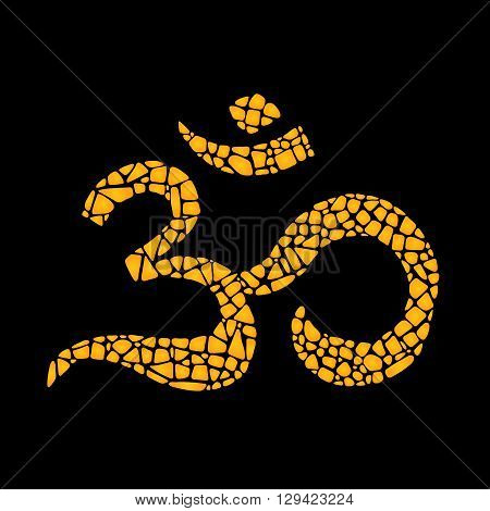 Mosaic vector Om sign. Om on black background. Om mosaic icon. Om symbol. Om design element for eastern culture.