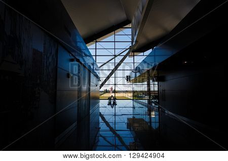 Gdansk Poland May 02 2016: Interior of modern building of Lech Valesa airport in Gdansk
