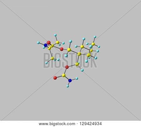 Carisoprodol is a centrally acting skeletal muscle relaxant. It is slightly soluble in water and freely soluble in alcohol chloroform and acetone. 3d illustration