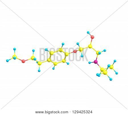 Metoprolol is a selective beta receptor blocker medication. It is used to treatment high blood pressure chest pain due to poor blood flow to the heart. 3d illustration