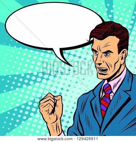 Male speaker politician businessman pop art retro style. Political candidate. Business statement. Motivation and training. Business coach