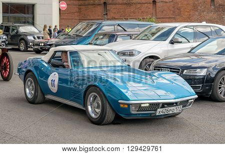 Moscow Russia - April 24 2016: Retro cars rally named after Ingosstrakh Exclusive Classic Day. Chevrolet Corvette C3 Stingray.