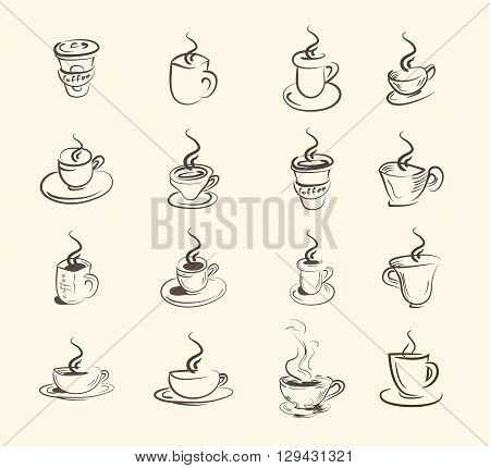 Cup of hot drink , coffee, tea etc, big set . vector eps10