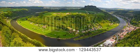 landscape on the River Elbe, Germany, the region of Europe. old city Koenigstein panorama