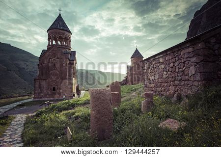 Ancient Monastery Noravank In The Mountains In Amaghu Valley, Armenia.