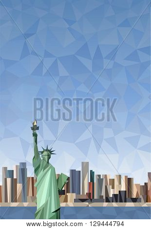 Statue of Liberty in New York City. Lower Manhattan skyline.
