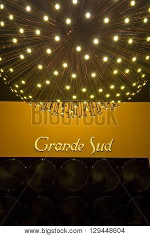 MILAN, ITALY - JUNE 29 2015: Grande Sud text (Great South) in Moroccan Pavilion at Universal exhibition held in Milan on the theme of food from May to October 2015