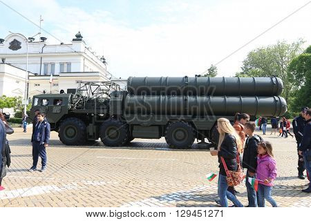 Sofia, Bulgaria - May 06: Day of Valor. Surface-to-air missile system c300 on military hardware parade. S300. On May 06, 2016 in Sofia Bulgaria.