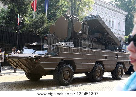Sofia, Bulgaria - May 06: Day of Valor. Surface-to-air missile system 9K33 Osa AK on military hardware parade. On May 06, 2016 in Sofia Bulgaria.