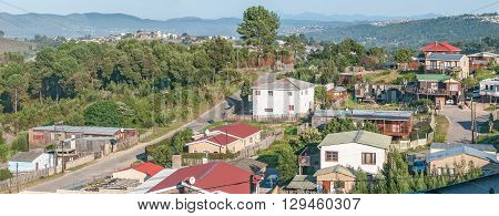 KNYSNA SOUTH AFRICA - MARCH 5 2016: Panorama of Sunridge a township in the northern part of Knysna showing several houses