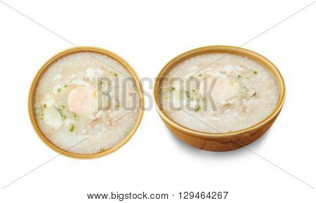 Traditional chinese porridge rice gruel in bowl on white background