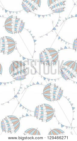 Blue umbrellas with flags. Vector pattern illustration.
