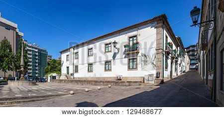 Vila Nova de Famalicao, Portugal. September 06, 2015: Casa da Cultura (Culture House) of Vila Nova de Famalicao. Manuel Sottomaior Square on the left. Braga, Portugal.