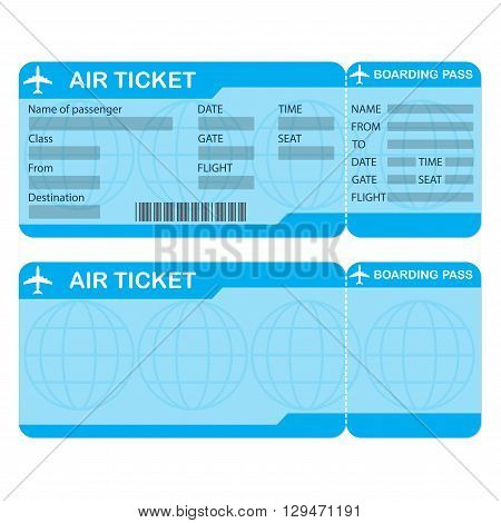 Airline boarding pass ticket isolated on white background. Detailed blank of airplane ticket. Vector illustration.