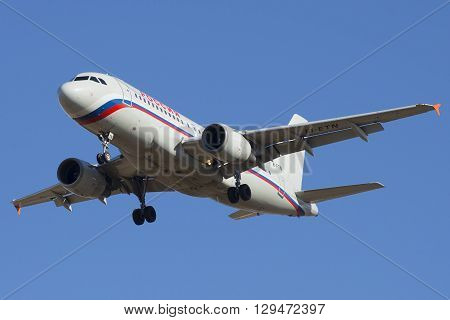 SAINT PETERSBURG, RUSSIA - MARCH 20, 2016: The Airbus A319-111 (EI-ETN) of airline 