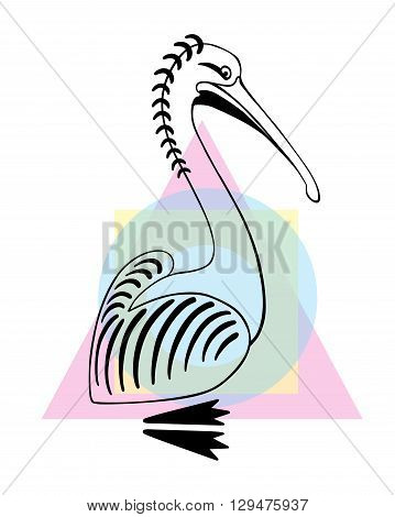 Pelican bird, vector  illustration, sign.  logo . flat design, hand draw, line design