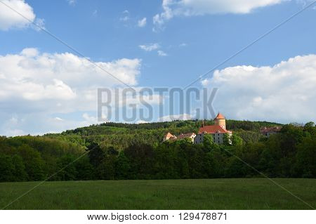 Beautiful Gothic castle Veveri. The city of Brno at the Brno dam. South Moravia - Czech Republic - Central Europe.
