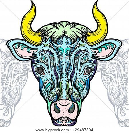 Bull With Decorative Pattern Ellement. Vector Clipart