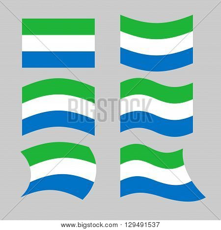Sierra Leone Flag. Set Flags Siera Leones Republic In Various Forms. Developing State Flag In West A