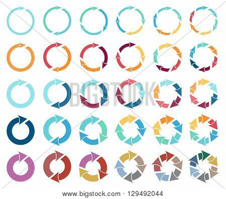 30 arrow pictogram refresh reload rotation loop sign set. Simple color web icon on white background. Vector illustration