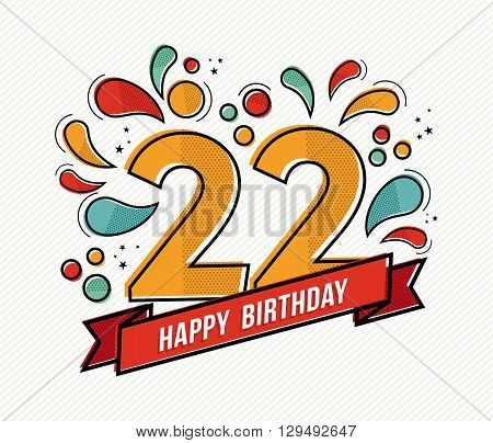 Colorful Happy Birthday Number 22 Flat Line Design