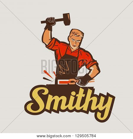 blacksmith with hammer in hand. vector illustration