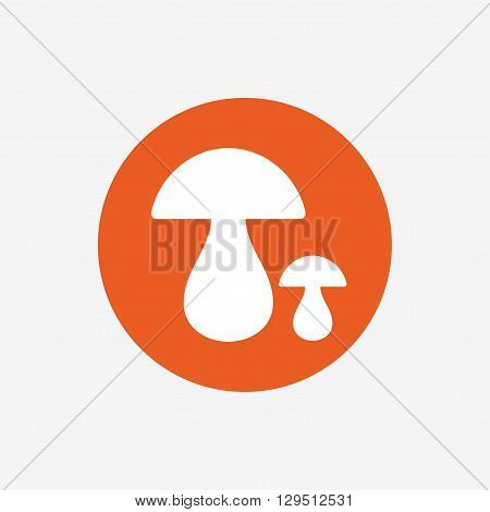 Mushroom sign icon. Boletus mushroom symbol. Orange circle button with icon. Vector