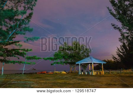 Labuan,Malaysia-Aug 4, 2013:The cottage at Peace Park Garden also known as Taman Damai in night scene on 4th August 2013 at Labuan,Malaysia.