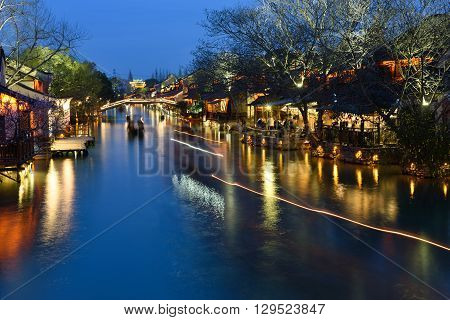 Night scene of Wuzhen. Wuzhen - historic scenic town, part of Tongxiang, located in northern Zhejiang Province, China