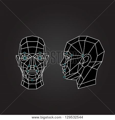 Triangle abstract human face, front view. Vector illustration. Concept of 3d Face recognition. Vector illustration