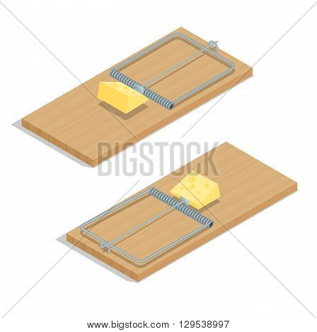 Mousetrap with cheese Flat 3d vector isometric illustration