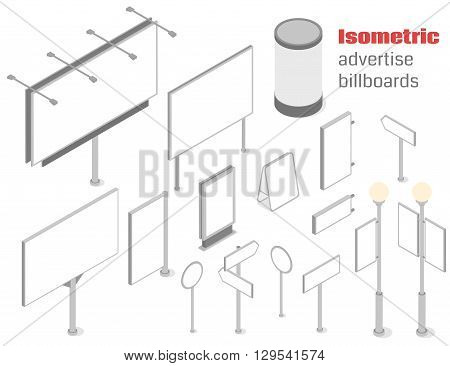 Isometric advertise billboards and signboards set. Vector illustration