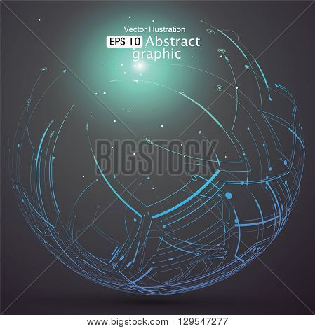Point and curve constructed the sphere wireframe technological sense abstract illustration.