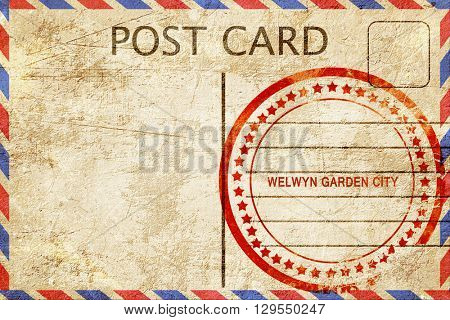 Welwyn garden city, vintage postcard with a rough rubber stamp