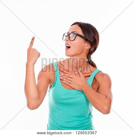 Surprised Woman Pointing At Copy Space