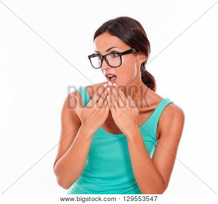Mistaken Caucasian Woman With Her Hands To Mouth