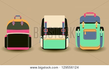 Set of 3 backpacks. flat style trendy modern vector illustration