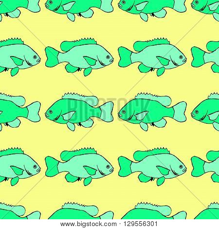 Vector seamless hand-drawn pattern. Marine theme. Sea fish.