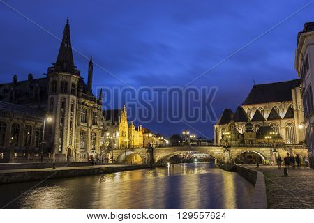 Buildings along the Leie river in the city of Ghent in Belgium