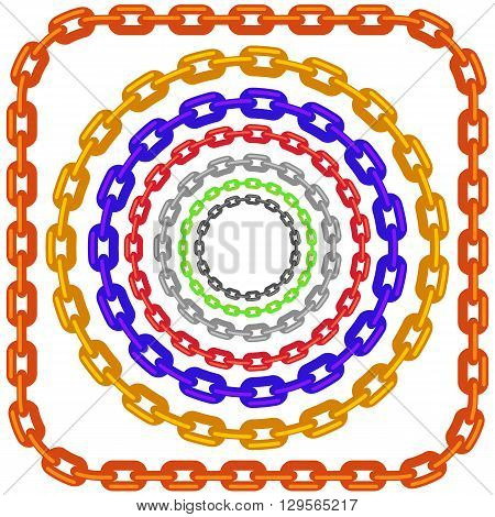Set of Circle Colorful Chain Frames Isolated on White Background