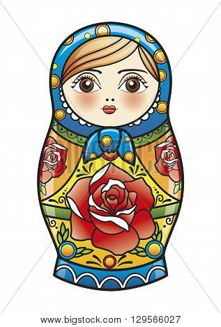 colorful russian wooden nesting doll vector illustration