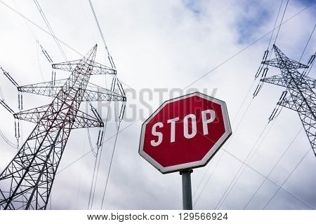 power line and stop sign