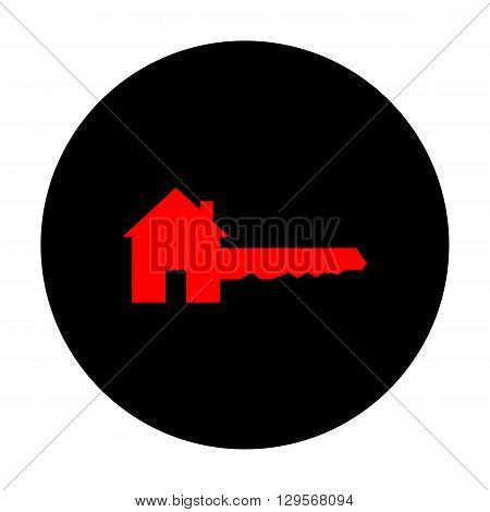 Home Key sign. Red vector icon on black flat circle.