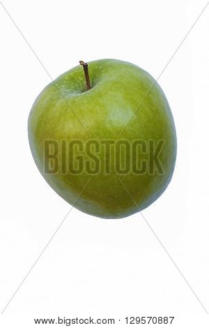 Granny Smith apple (Malus domestica Granny Smith). Hybrid between Malus domestica and Malus sylvestris. Image of single apple isolated on white background